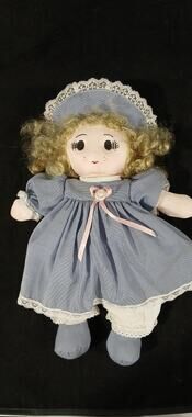 Handmade Cloth Doll with Dress Hat Pantylooms Blonde Hair Vintage